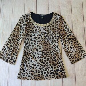 Alfani embellished animal print stretch mesh top sz PP